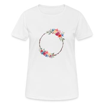 Rustikaler VBlumenkranz personalisierbar - Frauen T-Shirt atmungsaktiv - Weiß - Vorne - AI Model Female 172 dark (172cm)
