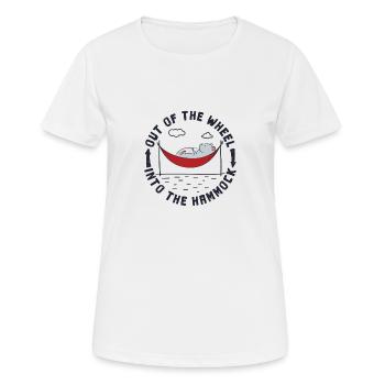 Hors de la roue dans le hamac - T-shirt respirant Femme - blanc - Devant - AI Model Female 172 dark (172cm)