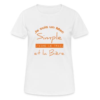 Je suis un Mec simple j'aime le trail et la bière - T-shirt respirant Femme - blanc - Devant - AI Model Female 172 dark (172cm)