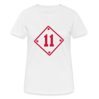 11 *** - Frauen T-Shirt atmungsaktiv - Weiß - Vorne - AI Model Female 172 dark (172cm)