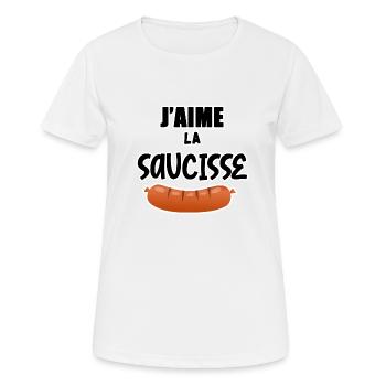 J'aime la saucisse - T-shirt respirant Femme - blanc - Devant - AI Model Female 172 dark (172cm)