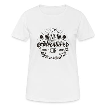Und so beginnt das Abenteuer - Frauen T-Shirt atmungsaktiv - Weiß - Vorne - AI Model Female 172 dark (172cm)