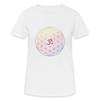 Lebensblume Om Regenogenmuster - Frauen T-Shirt atmungsaktiv - Weiß - Vorne - AI Model Female 172 dark (172cm)
