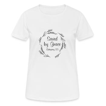 Saved by Grace Jesus Faith Don Foi - T-shirt respirant Femme - blanc - Devant - AI Model Female 172 dark (172cm)