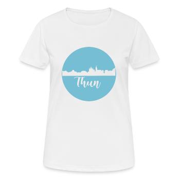 thun,skyline,graffiti, coupe à ciseaux,bleu,suisse - T-shirt respirant Femme - blanc - Devant - AI Model Female 172 dark (172cm)
