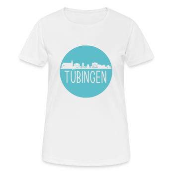 tübingen, skyline, kreis, scherenschnitt, blau - Frauen T-Shirt atmungsaktiv - Weiß - Vorne - AI Model Female 172 dark (172cm)