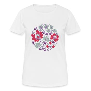 Fleurs hongroises, rouges, fleurs colorées, vrilles, fleur - T-shirt respirant Femme - blanc - Devant - AI Model Female 172 dark (172cm)