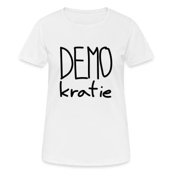 DEMOkratie - Fokus auf das, was zählt - Frauen T-Shirt atmungsaktiv - Weiß - Vorne - AI Model Female 172 dark (172cm)