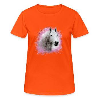 pferd ,schimmel ,graffiti , malerei,weisses pferd, - Frauen T-Shirt atmungsaktiv - Neonorange - Vorne - AI Model Female 172 dark (172cm)