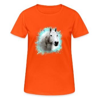 pferd ,schimmel ,graffiti , malerei,weisses pferd, - Frauen T-Shirt atmungsaktiv - Neonorange - Vorne - AI Model Female 172 dark (172cm)