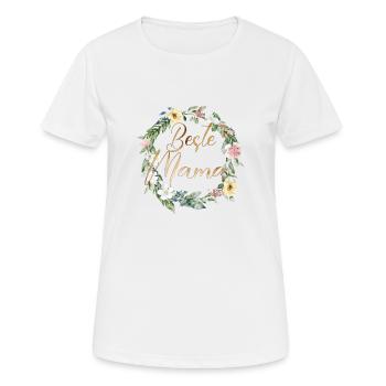Beste Mama - Floral - Kranz personalisierbar - Frauen T-Shirt atmungsaktiv - Weiß - Vorne - AI Model Female 172 dark (172cm)
