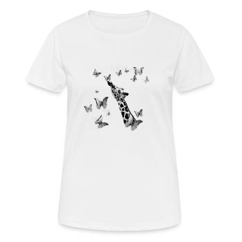giraffe, butterflies,neck,flies,colorful,painting - Women's Breathable T-Shirt - white - Front - AI Model Female 172 dark (172cm)