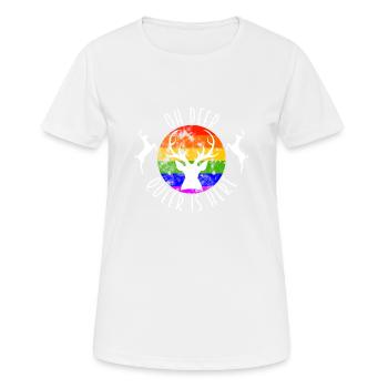 LGBT Christmas Christmas "Oh deer queer is here" - Women's Breathable T-Shirt - white - Front - AI Model Female 172 dark (172cm)
