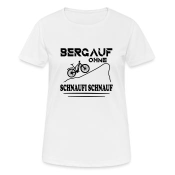 MTB Ebike Radfahrer Bergauf Ohne Schnaufi Schnauf - Frauen T-Shirt atmungsaktiv - Weiß - Vorne - AI Model Female 172 dark (172cm)