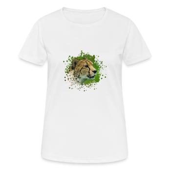 Cheetah On A Lookout Paint Splatter - Women's Breathable T-Shirt - white - Front - AI Model Female 172 dark (172cm)