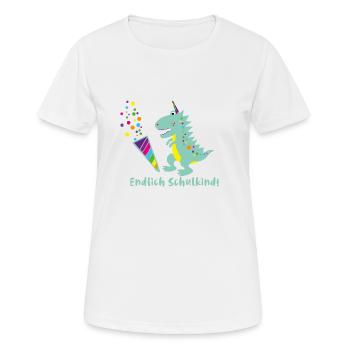 schulkind,dinosaurier,dino, endlich schulkind - Frauen T-Shirt atmungsaktiv - Weiß - Vorne - AI Model Female 172 dark (172cm)