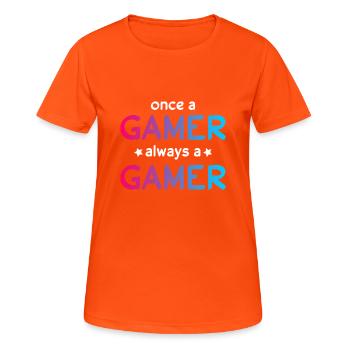 Gamer - Frauen T-Shirt atmungsaktiv - Neonorange - Vorne - AI Model Female 172 dark (172cm)