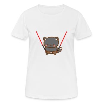 Chat mignon avec sabre laser rouge et un gür - T-shirt respirant Femme - blanc - Devant - AI Model Female 172 dark (172cm)