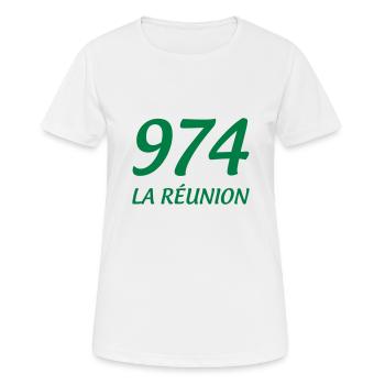 974 La Réunion - T-shirt respirant Femme - blanc - Devant - AI Model Female 172 dark (172cm)