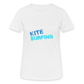 kitesurf, surf, surfeur, vague, bleu, écriture - T-shirt respirant Femme - blanc - Devant - AI Model Female 172 dark (172cm)