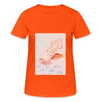 Mengdesigns : Cache-cache - T-shirt respirant Femme - orange néon - Devant - AI Model Female 172 dark (172cm)