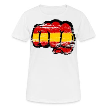 Drapeau de l’Espagne Main Poing Utilisé - T-shirt respirant Femme - blanc - Devant - AI Model Female 172 dark (172cm)
