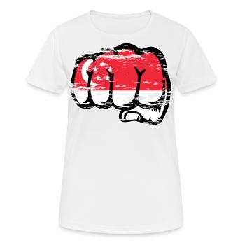Le drapeau de Singapour est utilisé à la main - T-shirt respirant Femme - blanc - Devant - AI Model Female 172 dark (172cm)