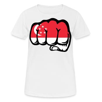 Drapeau de Singapour Poing - T-shirt respirant Femme - blanc - Devant - AI Model Female 172 dark (172cm)