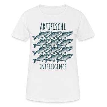 Artifischl Intelligence - Hering Schwarm Wortspiel - Frauen T-Shirt atmungsaktiv - Weiß - Vorne - AI Model Female 172 dark (172cm)