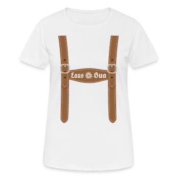 Lausbua Hosenträger - Festzelt, Bier und Gaudi - Frauen T-Shirt atmungsaktiv - Weiß - Vorne - AI Model Female 172 dark (172cm)