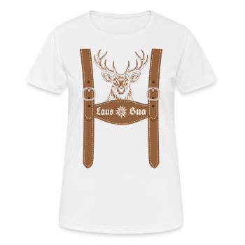 Lausbua Hosenträger - Festzelt, Bier und Gaudi - Frauen T-Shirt atmungsaktiv - Weiß - Vorne - AI Model Female 172 dark (172cm)