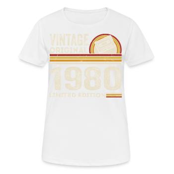 Jahrgang 1980er Kassette 1980er Jahre - 45. Jahrestag 1980er Jahre - Frauen T-Shirt atmungsaktiv - Weiß - Vorne - AI Model Female 172 dark (172cm)