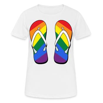 gay flip flop LGBTIQ Gay Pride CSD Summer - Frauen T-Shirt atmungsaktiv - Weiß - Vorne - AI Model Female 172 dark (172cm)