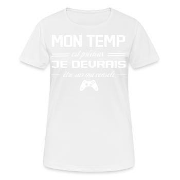 Mon Temps Est Précieux Jeux Vidéos Gamer Humour - T-shirt respirant Femme - blanc - Devant - AI Model Female 172 dark (172cm)