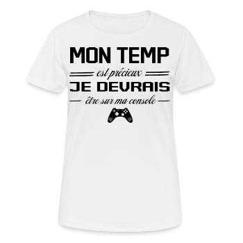 Mon Temps Est Précieux Jeux Vidéos Gamer Humour - T-shirt respirant Femme - blanc - Devant - AI Model Female 172 dark (172cm)