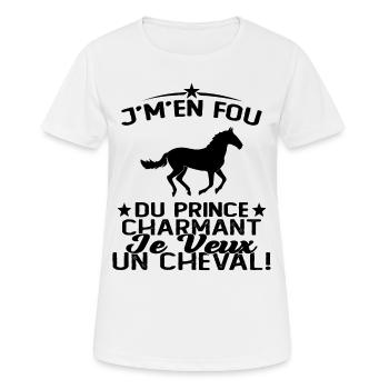 J'm'en Fou Du Prince Charmant Je Veux Un Cheval - T-shirt respirant Femme - blanc - Devant - AI Model Female 172 dark (172cm)