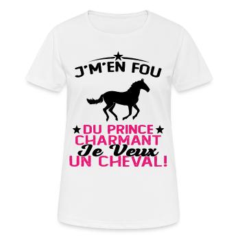 J'm'en Fou Du Prince Charmant Je Veux Un Cheval - T-shirt respirant Femme - blanc - Devant - AI Model Female 172 dark (172cm)