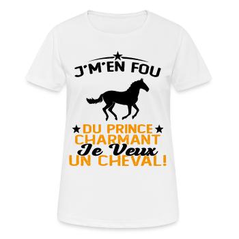 J'm'en Fou Du Prince Charmant Je Veux Un Cheval - T-shirt respirant Femme - blanc - Devant - AI Model Female 172 dark (172cm)