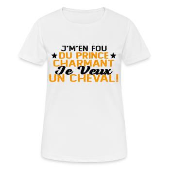 J'm'en Fou Du Prince Charmant Je Veux Un Cheval - T-shirt respirant Femme - blanc - Devant - AI Model Female 172 dark (172cm)