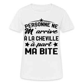 Homme Blague Bite Beauf Cadeau Humour Drôle - T-shirt respirant Femme - blanc - Devant - AI Model Female 172 dark (172cm)