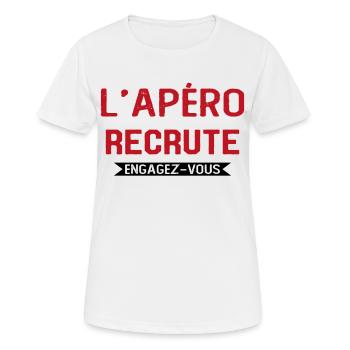 L'apéro Recrute Engagez-vous - T-shirt respirant Femme - blanc - Devant - AI Model Female 172 dark (172cm)