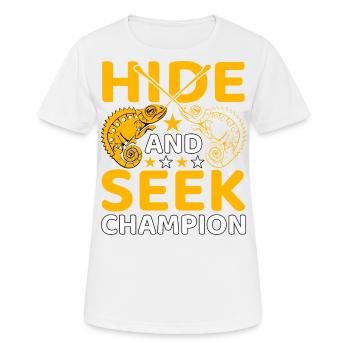 Champion de cache-cache - T-shirt respirant Femme - blanc - Devant - AI Model Female 172 dark (172cm)