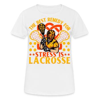 The best Remedy for stress is Lacrosse - Women's Breathable T-Shirt - white - Front - AI Model Female 172 dark (172cm)