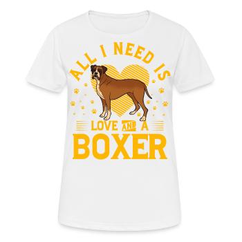 All I need is love and a Boxer - Frauen T-Shirt atmungsaktiv - Weiß - Vorne - AI Model Female 172 dark (172cm)