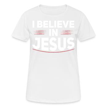 Je crois en Jésus Foi chrétienne croyant - T-shirt respirant Femme - blanc - Devant - AI Model Female 172 dark (172cm)