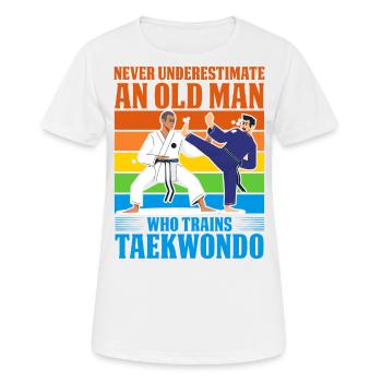 Unterschätzen Sie niemals einen alten Mann, der trainiert - Frauen T-Shirt atmungsaktiv - Weiß - Vorne - AI Model Female 172 dark (172cm)