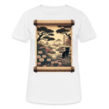 Mt. Fuji Flower Papyrus Scroll Retro - Women's Breathable T-Shirt - white - Front - AI Model Female 172 dark (172cm)