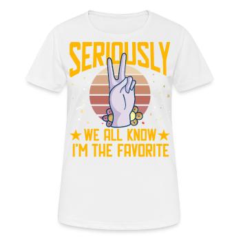 Im Ernst, wir alle wissen, dass ich der Favorit bin - Frauen T-Shirt atmungsaktiv - Weiß - Vorne - AI Model Female 172 dark (172cm)