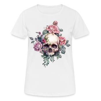 Totenkopf mit Rosen - Frauen T-Shirt atmungsaktiv - Weiß - Vorne - AI Model Female 172 dark (172cm)