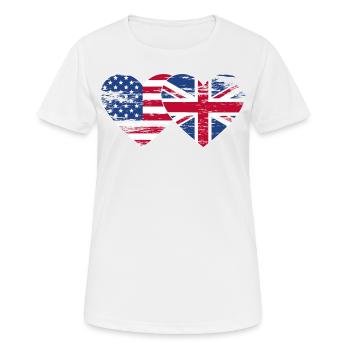 USA Britische Flagge Faust Flagge Herz used - Frauen T-Shirt atmungsaktiv - Weiß - Vorne - AI Model Female 172 dark (172cm)